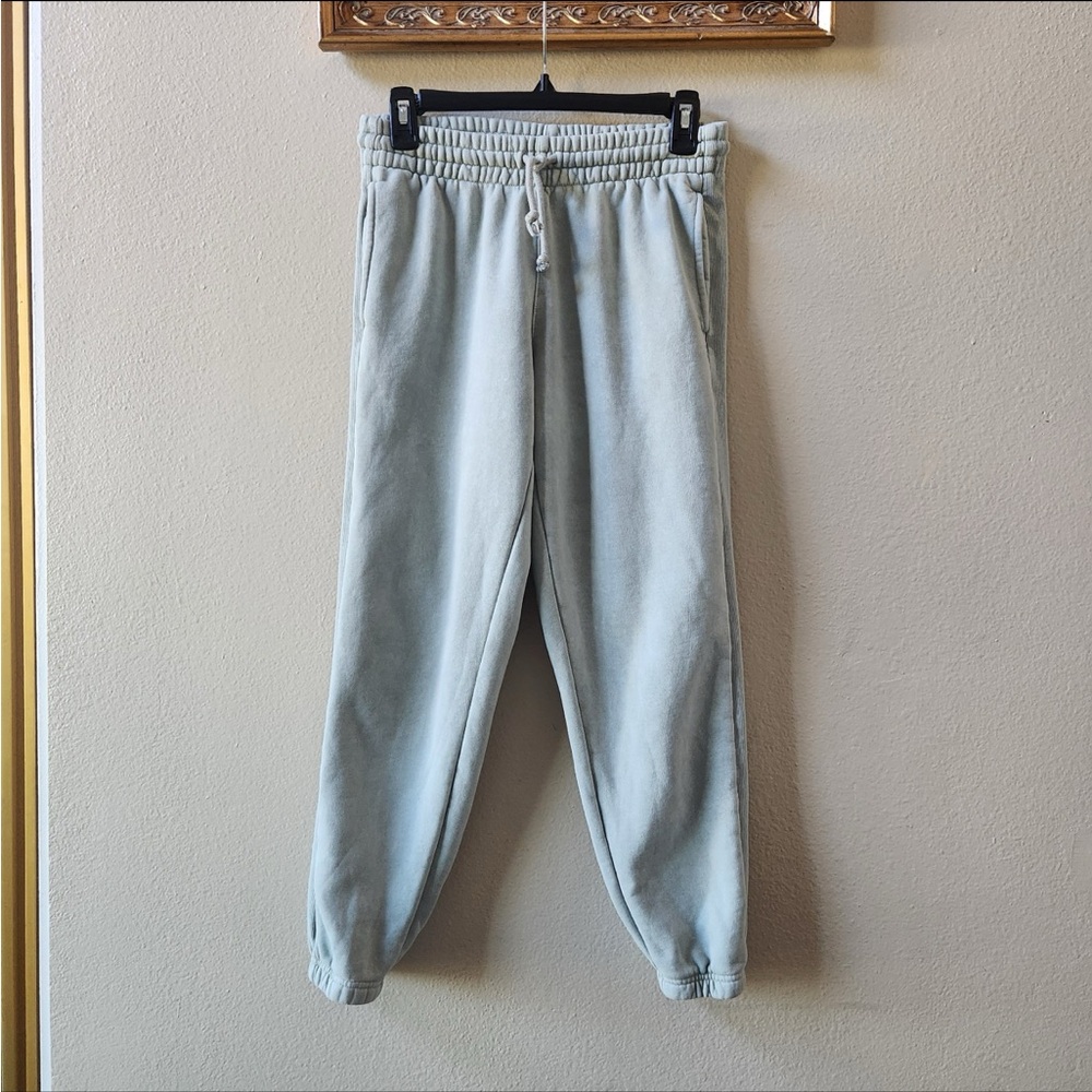 TNA Aritzia Cozy Fleece boyfriend SWEATPANTS heather sage green pants size S